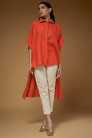 Orange Linen High-Low Shirt by Chola
