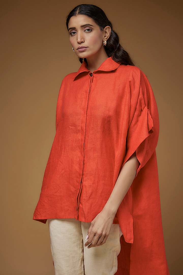 Orange Linen High-Low Shirt by Chola at Pernia's Pop Up Shop