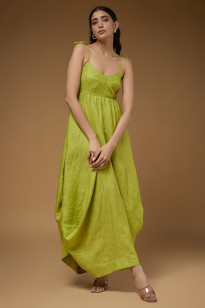Green Linen Maxi Dress by Chola