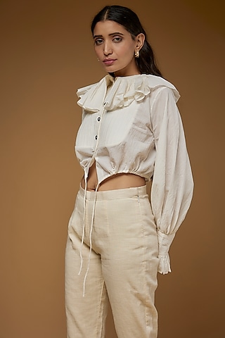 White Organic Cotton Cropped Top by Chola