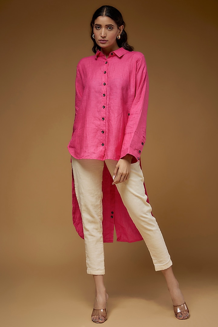 Pink Linen High-Low Shirt by Chola at Pernia's Pop Up Shop