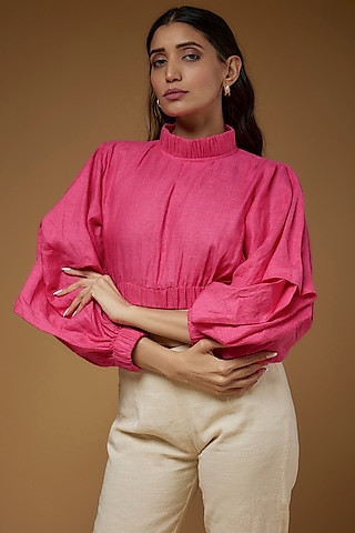 Pink Linen Cropped Top by Chola