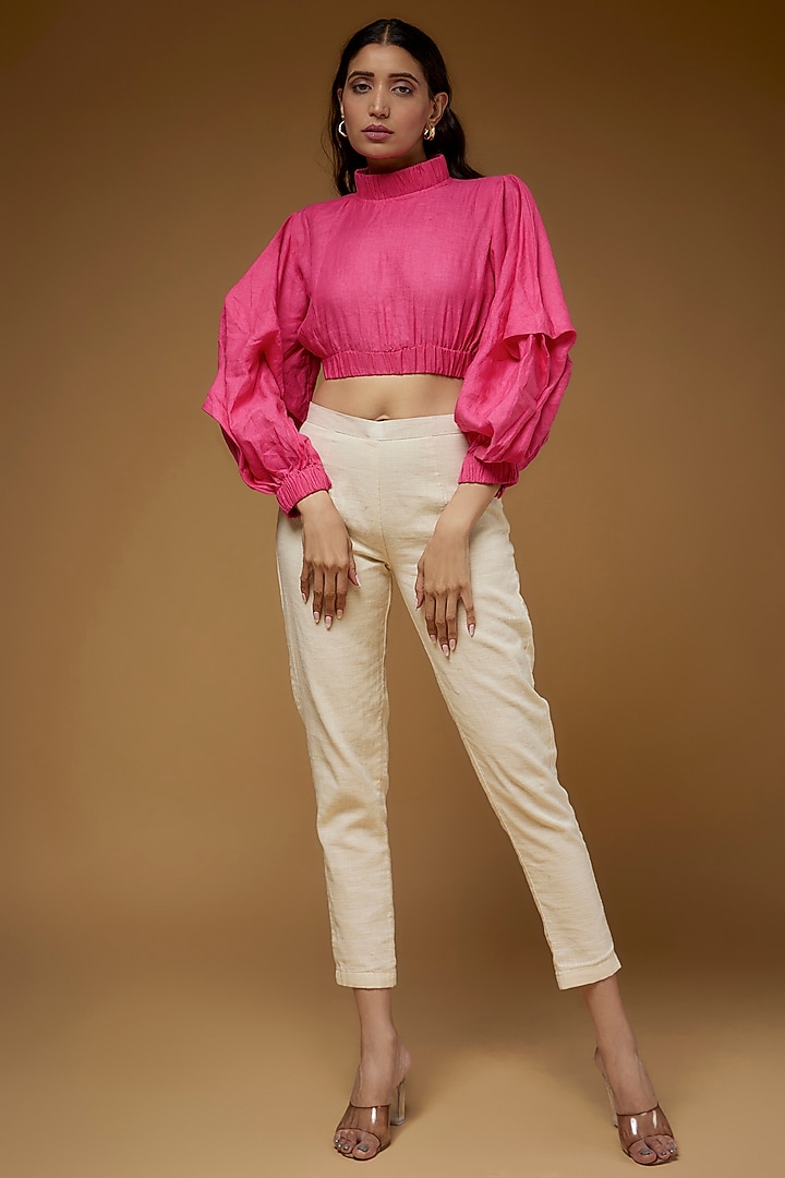 Pink Linen Cropped Top by Chola at Pernia's Pop Up Shop