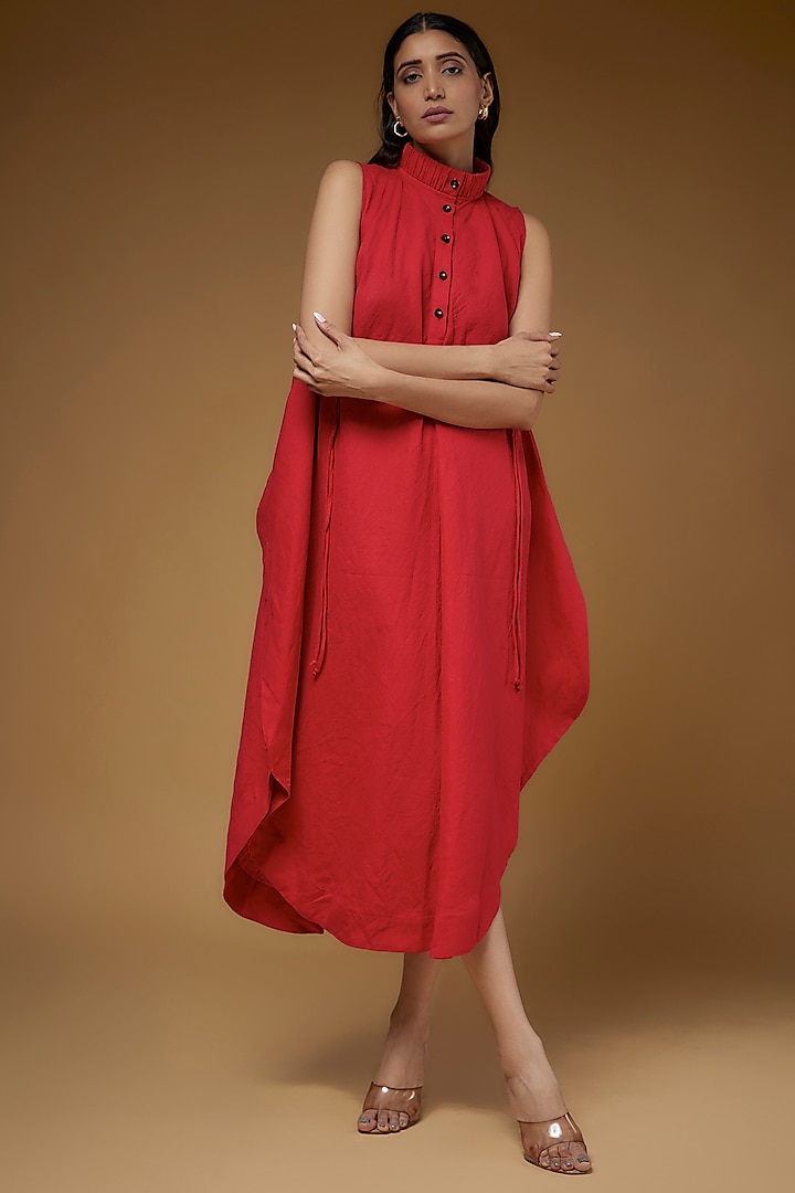 Red Linen Midi Dress by Chola at Pernia's Pop Up Shop