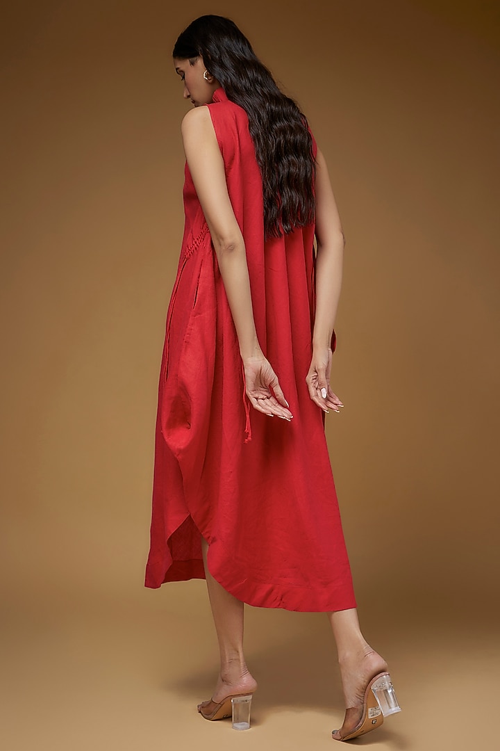 Red Linen Midi Vacation Dress by Chola at Pernia's Pop Up Shop