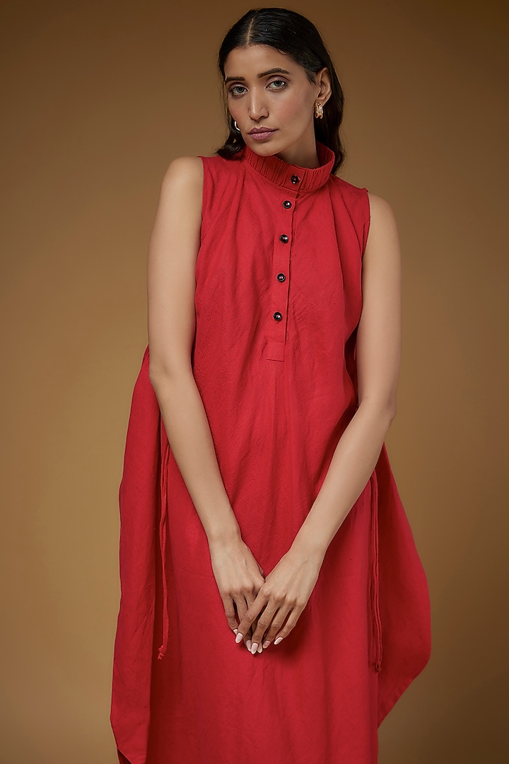 Red Linen Midi Vacation Dress by Chola at Pernia's Pop Up Shop