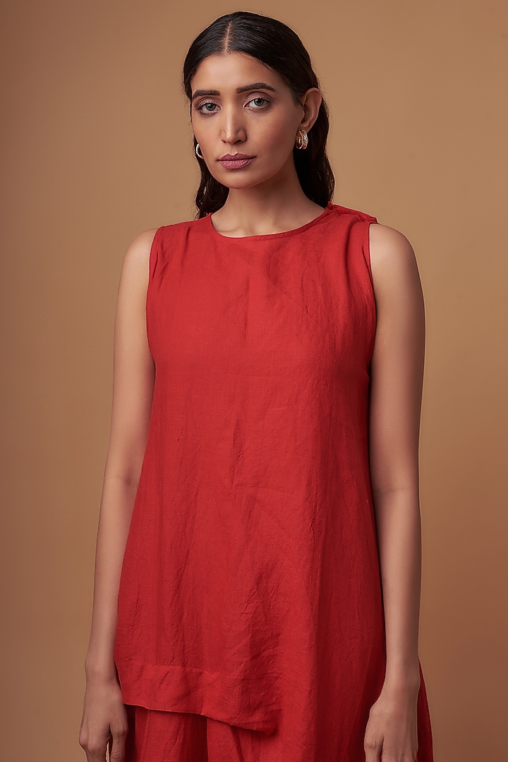 Red Linen High-Low Vacation Dress by Chola at Pernia's Pop Up Shop