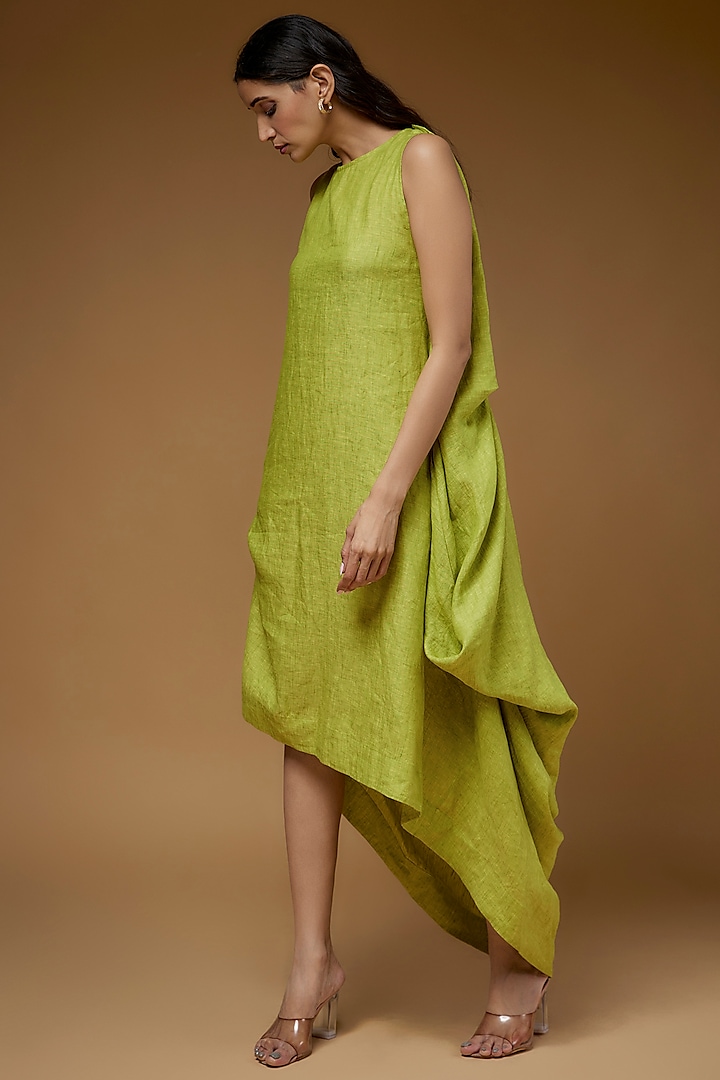 Green Linen High-Low Dress by Chola