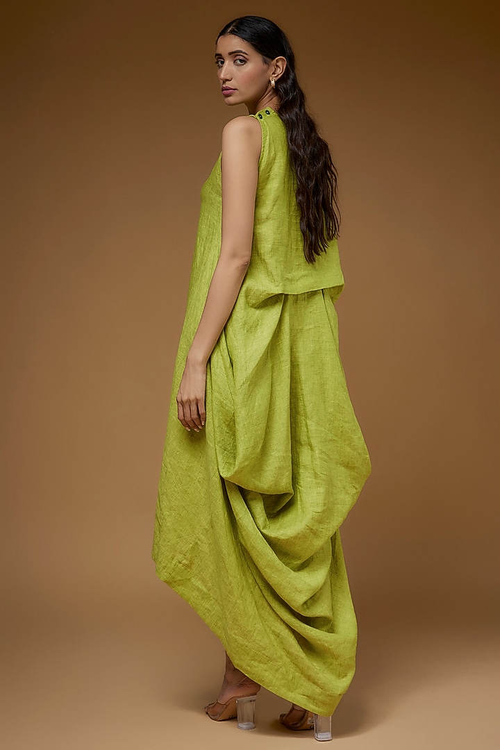 Green Linen High-Low Vacation Dress by Chola at Pernia's Pop Up Shop