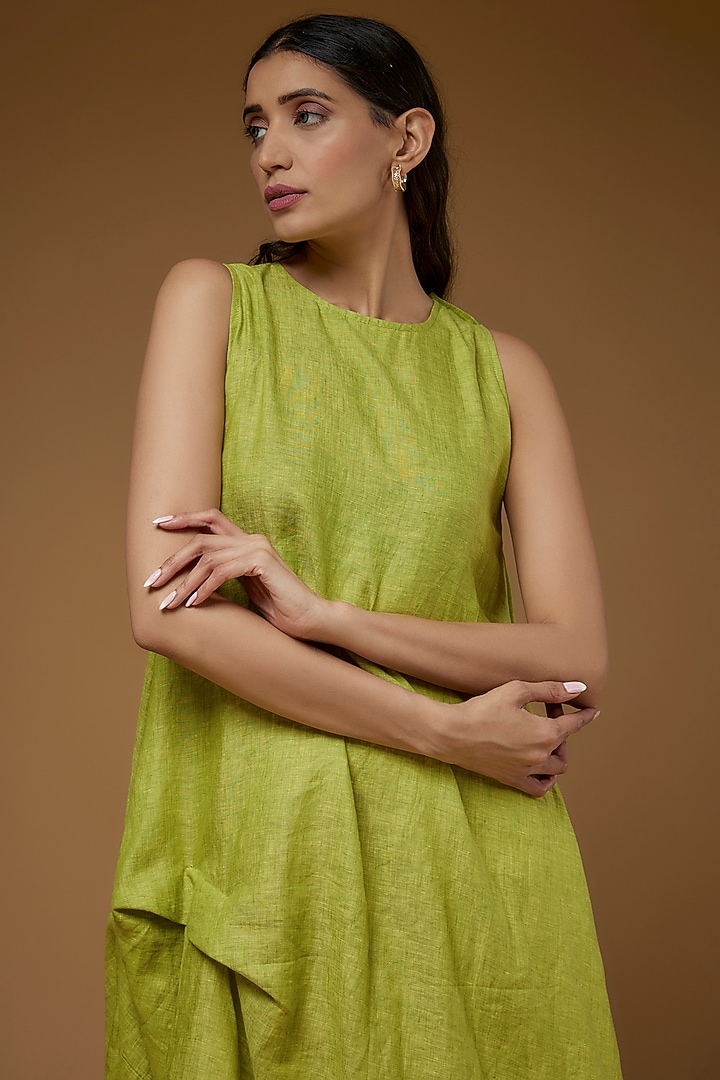 Green Linen High-Low Vacation Dress by Chola at Pernia's Pop Up Shop