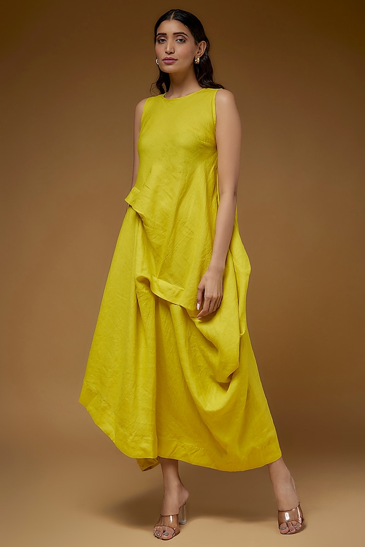 Yellow Linen Maxi Dress by Chola