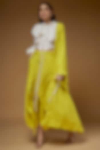 Yellow Linen Dhoti Draped Saree by Chola