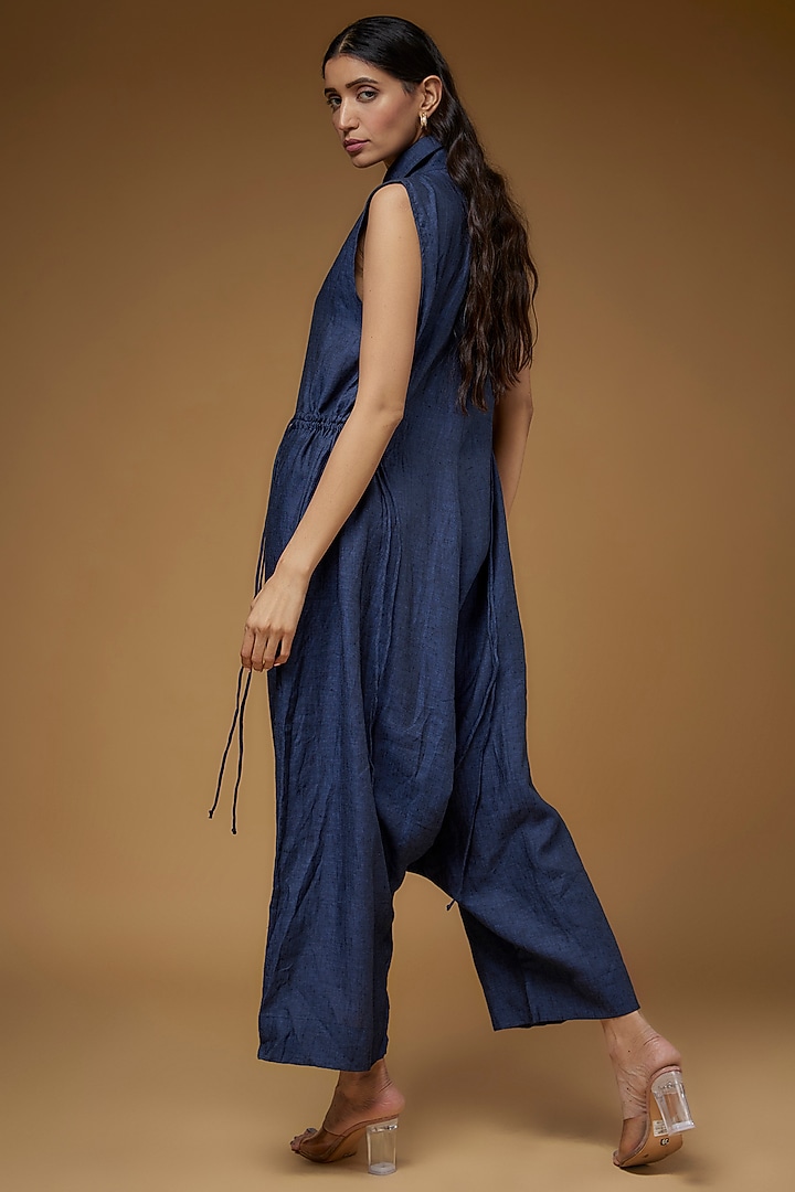 Navy Blue Linen Jumpsuit by Chola at Pernia's Pop Up Shop