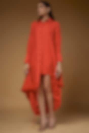 Red Linen Shirt Dress by Chola