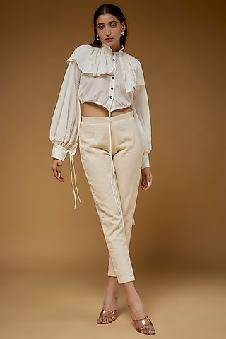 White Organic Cotton Crop Shirt by Chola