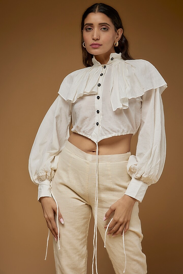 White Organic Cotton Crop Shirt by Chola at Pernia's Pop Up Shop