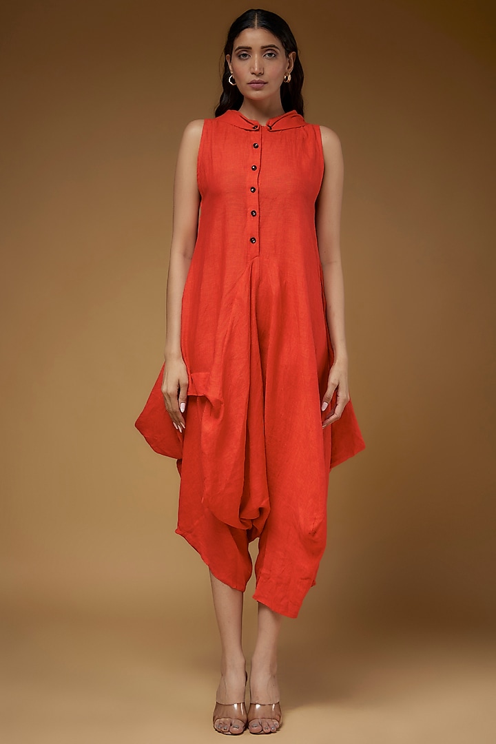 Orange Linen Deconstructed Jumpsuit by Chola