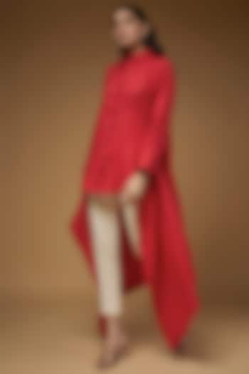 Red Linen Asymmetrical Shirt by Chola