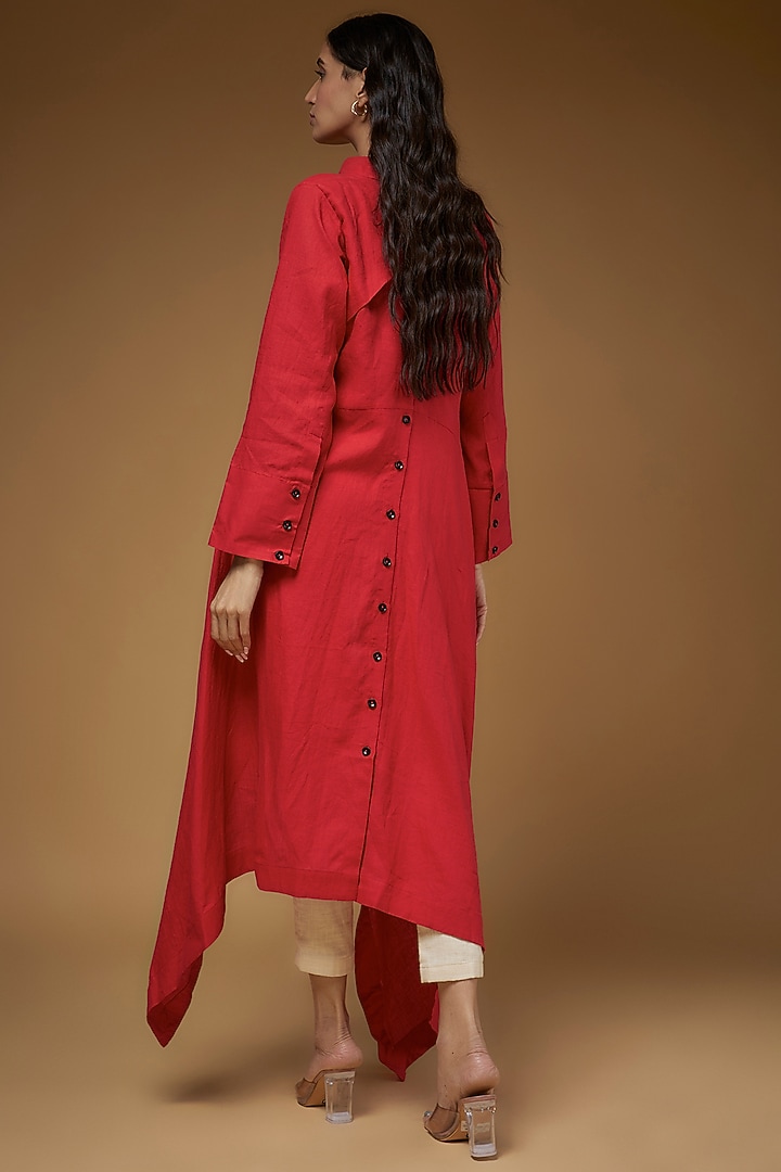 Red Linen Asymmetrical Shirt by Chola at Pernia's Pop Up Shop