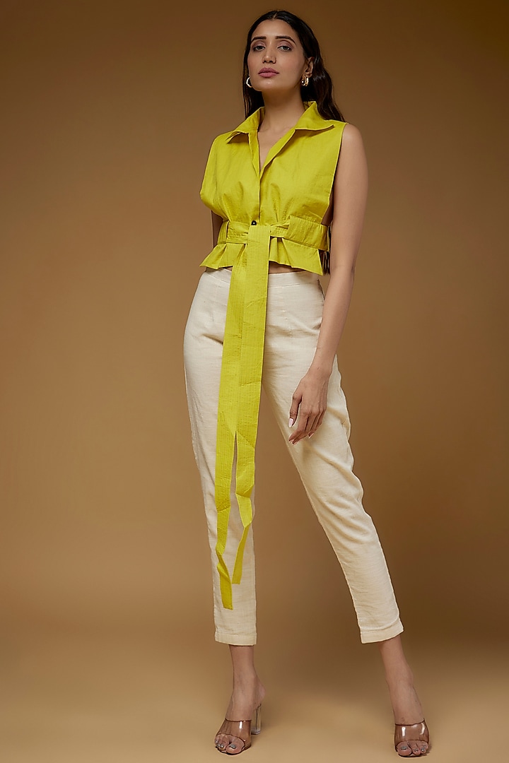 Yellow Linen Crop Jacket by Chola
