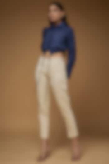 Blue Linen Crop Shirt by Chola at Pernia's Pop Up Shop