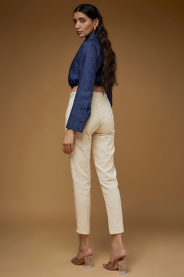 Blue Linen Crop Shirt by Chola at Pernia's Pop Up Shop
