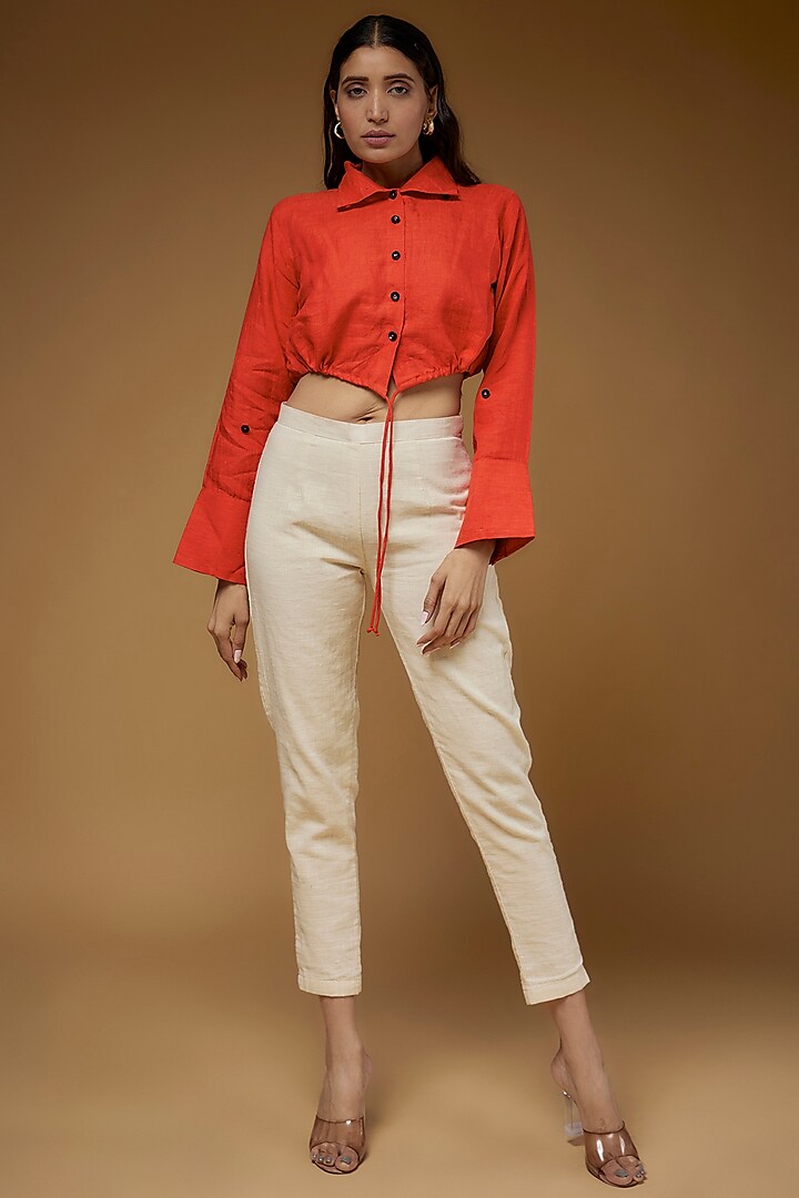 Orange Linen Crop Shirt by Chola at Pernia's Pop Up Shop