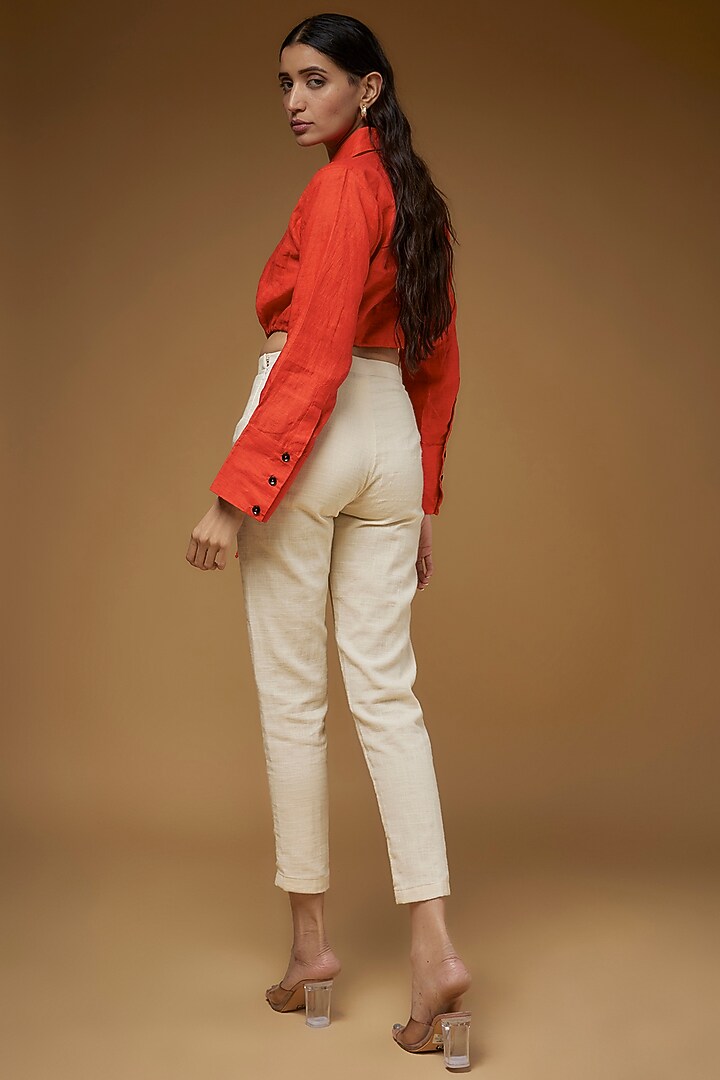 Orange Linen Crop Shirt by Chola at Pernia's Pop Up Shop