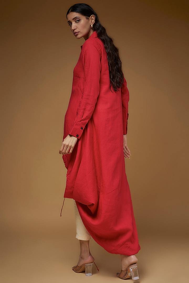 Red Linen Asymmetrical Shirt by Chola at Pernia's Pop Up Shop