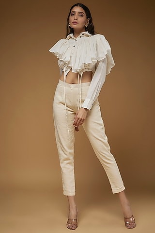 White Organic Cotton Crop Shirt by Chola