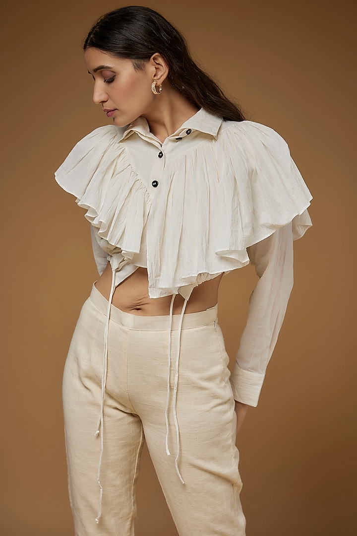 White Organic Cotton Crop Shirt by Chola at Pernia's Pop Up Shop