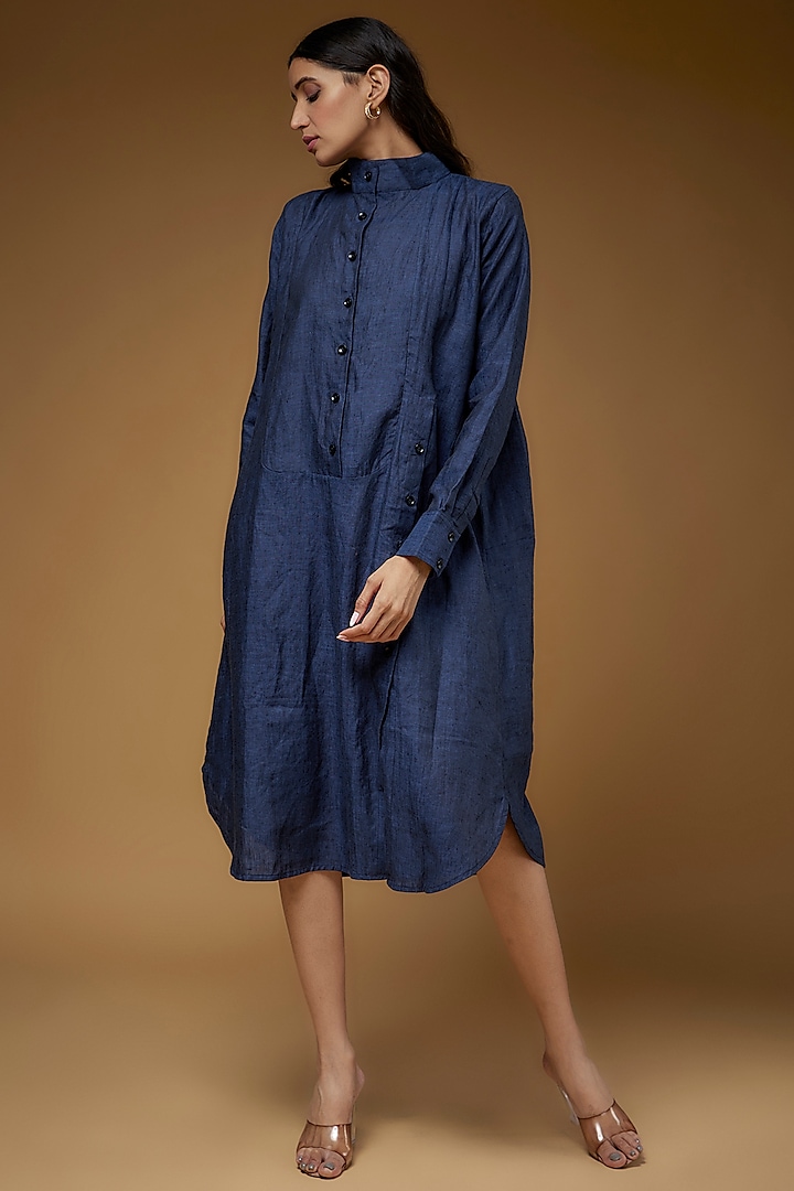 Blue Linen Shirt Dress by Chola