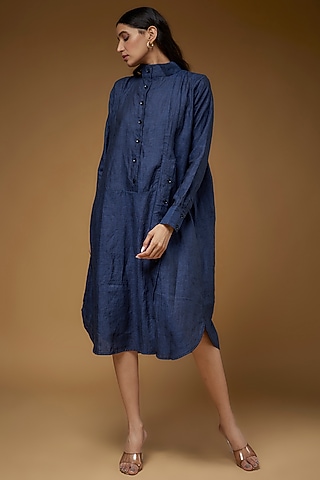 Blue Linen Shirt Dress by Chola