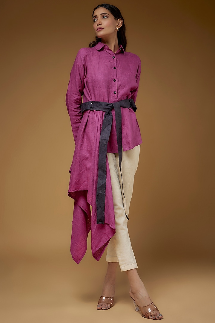 Purple Linen Asymmetrical Shirt by Chola