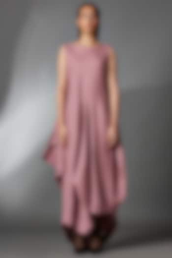 Mauve Linen Sleeveless Deconstructed Dress by Chola