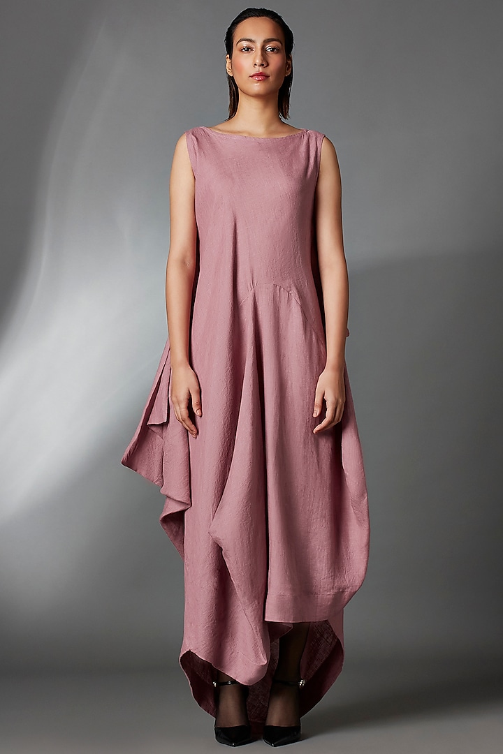 Mauve Linen Sleeveless Deconstructed Dress by Chola at Pernia's Pop Up Shop