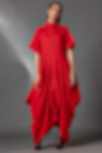 Red Linen Deconstructed Dress by Chola