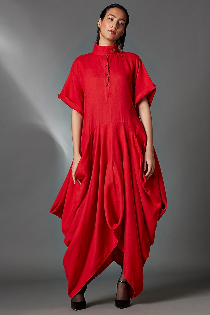 Red Linen Deconstructed Dress by Chola