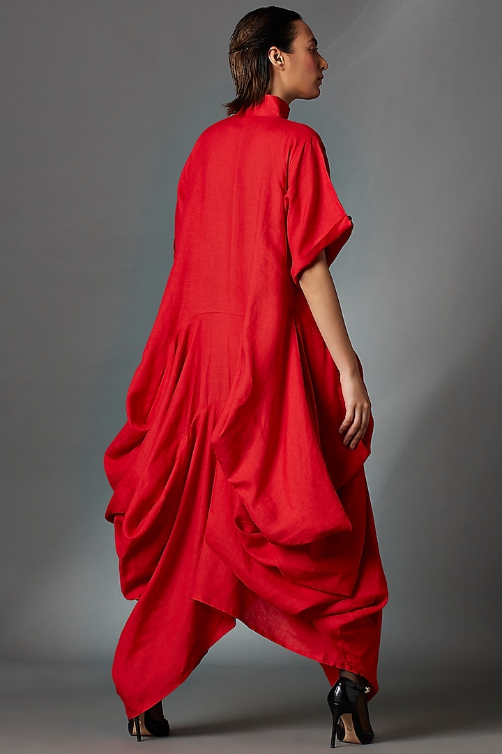 Red Linen Deconstructed Vacation Dress by Chola at Pernia's Pop Up Shop