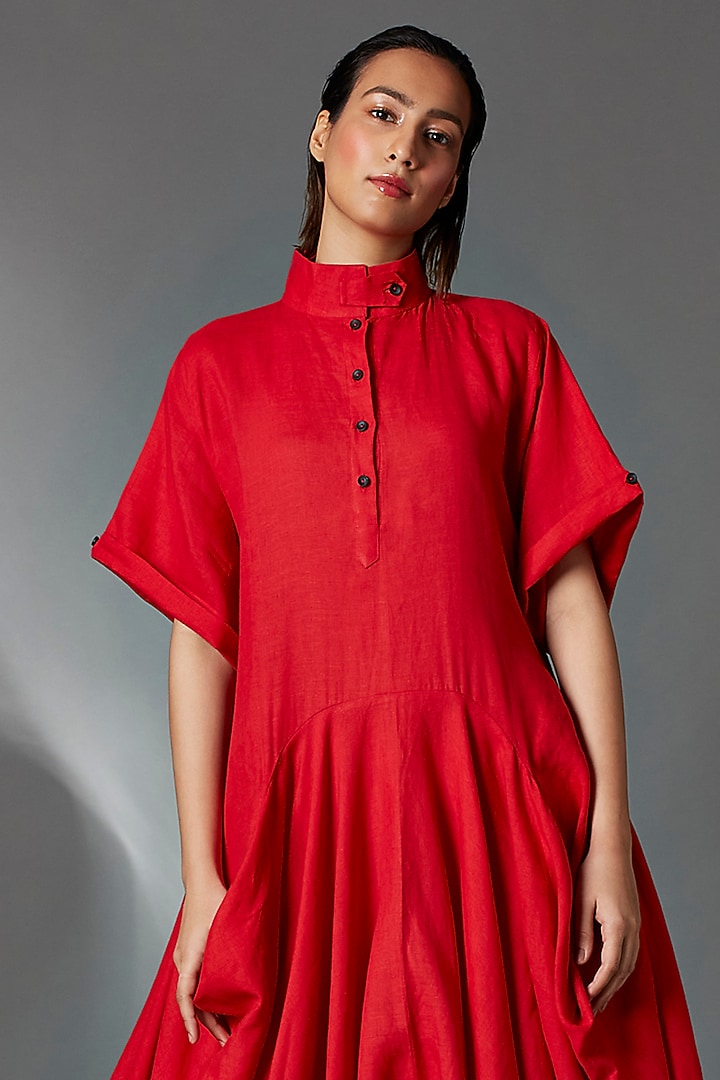 Red Linen Deconstructed Vacation Dress by Chola at Pernia's Pop Up Shop