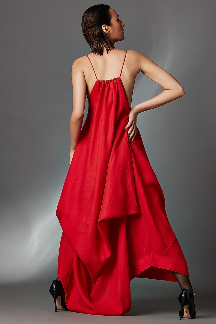 Red Linen Deconstructed Vacation Dress by Chola at Pernia's Pop Up Shop