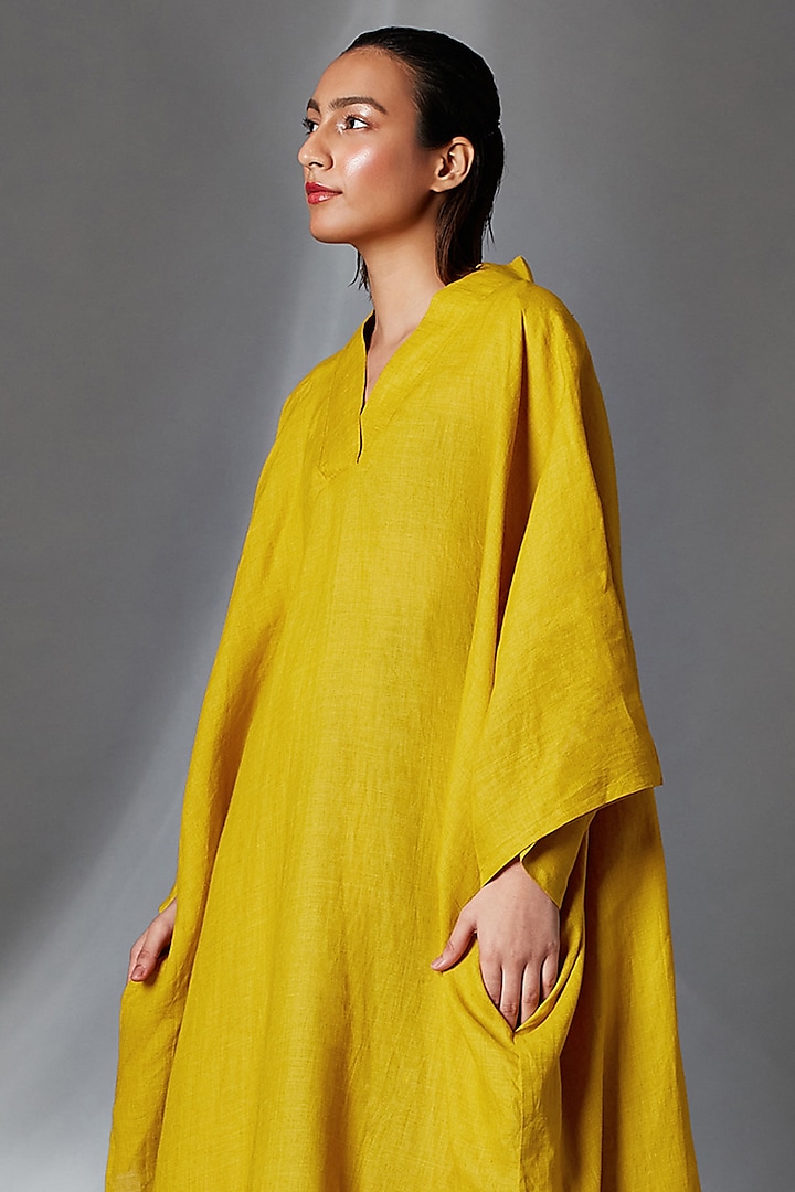 Mustard Linen Kaftan by Chola at Pernia's Pop Up Shop