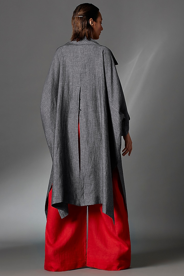 Steel Grey Linen Jacket by Chola at Pernia's Pop Up Shop