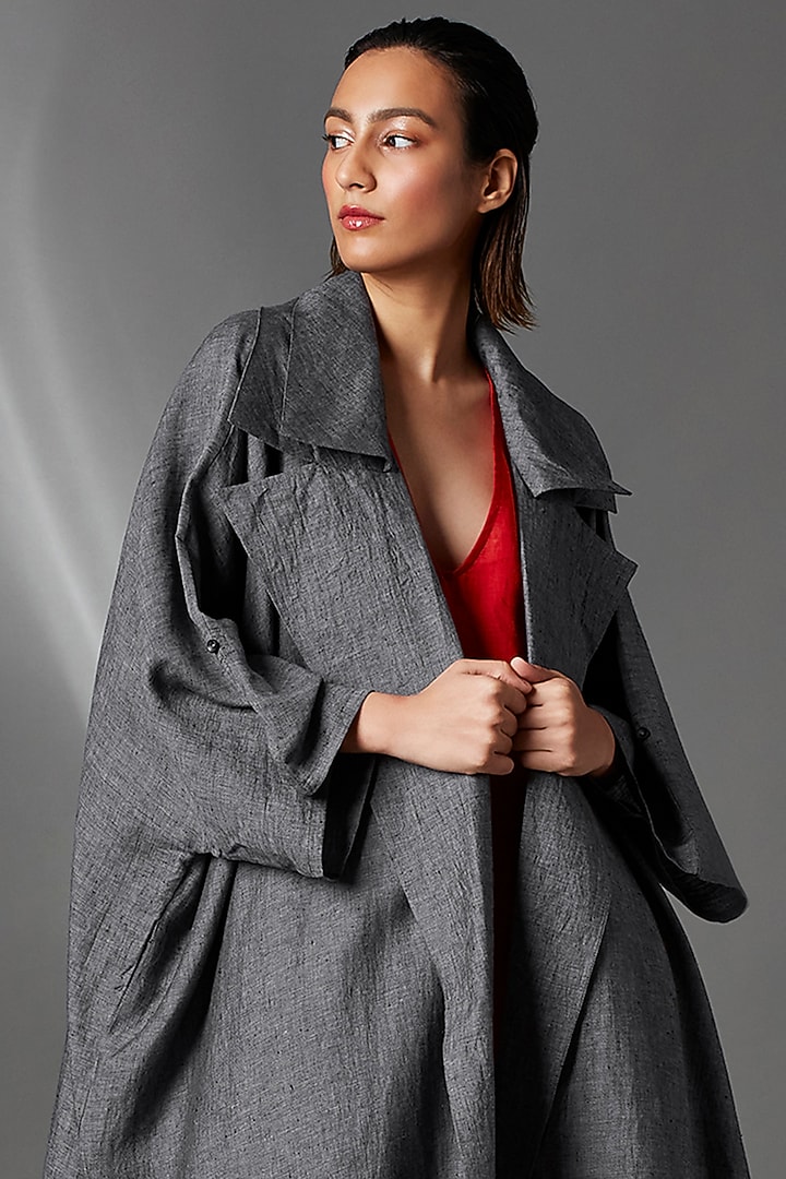 Steel Grey Linen Jacket by Chola at Pernia's Pop Up Shop