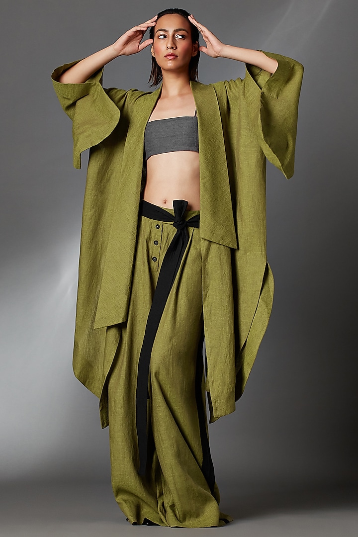 Matcha Green Linen Kimono Jacket by Chola