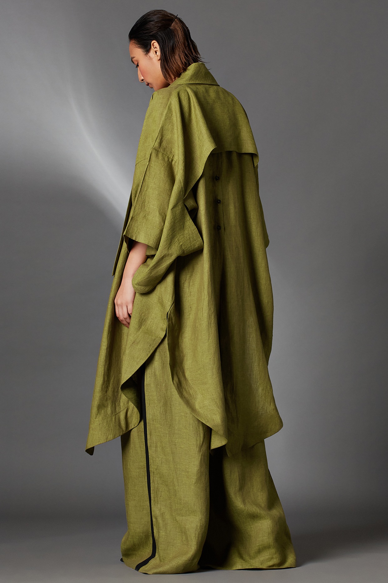 Matcha Green Linen Kimono Jacket by Chola at Pernia's Pop Up