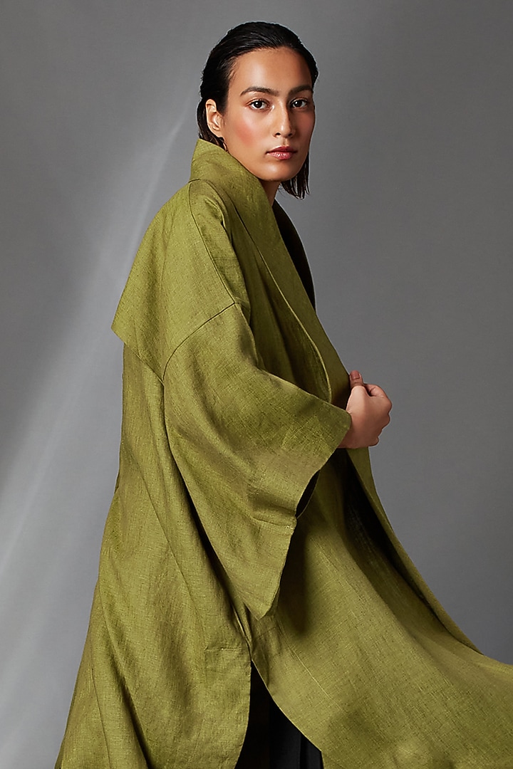 Matcha Green Linen Kimono Jacket by Chola at Pernia's Pop Up Shop