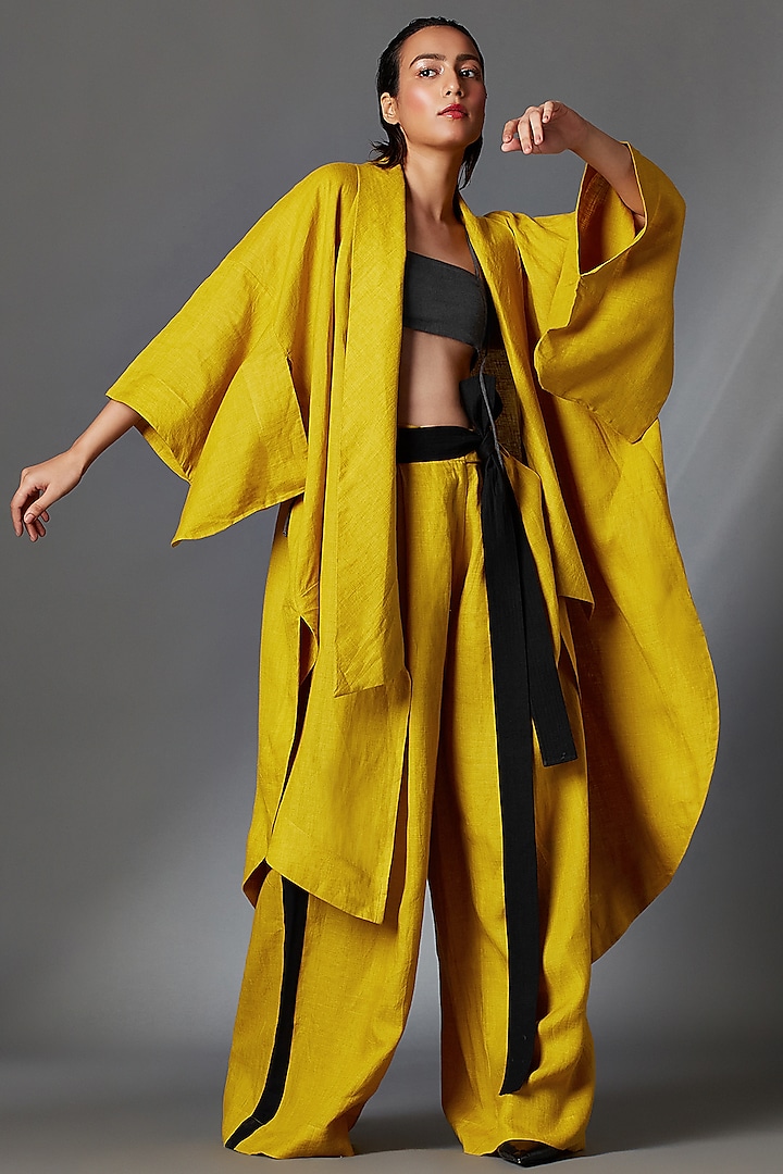 Mustard Linen Kimono Jacket by Chola
