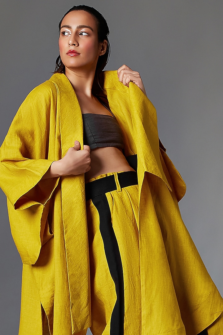 Mustard Linen Kimono Jacket by Chola at Pernia's Pop Up Shop