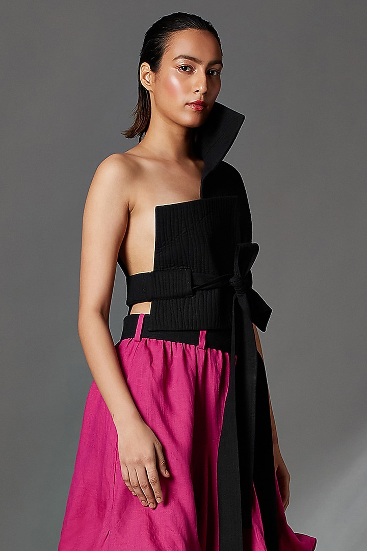 Black Organic Cotton Jacket With Belt by Chola at Pernia's Pop Up Shop